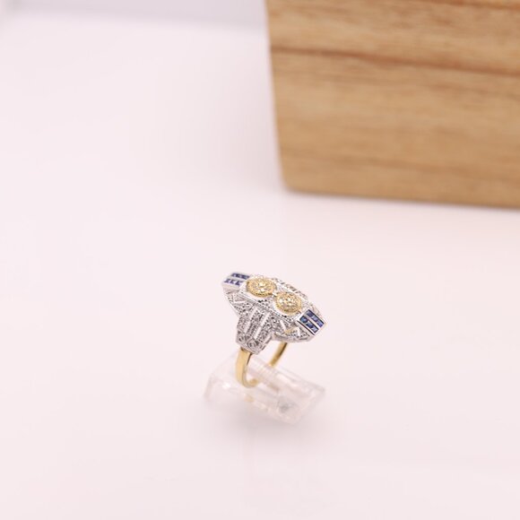 Vintage Art deco Ring Natural Blue Sapphire and Diamonds 18k and silver - Picture 10 of 14